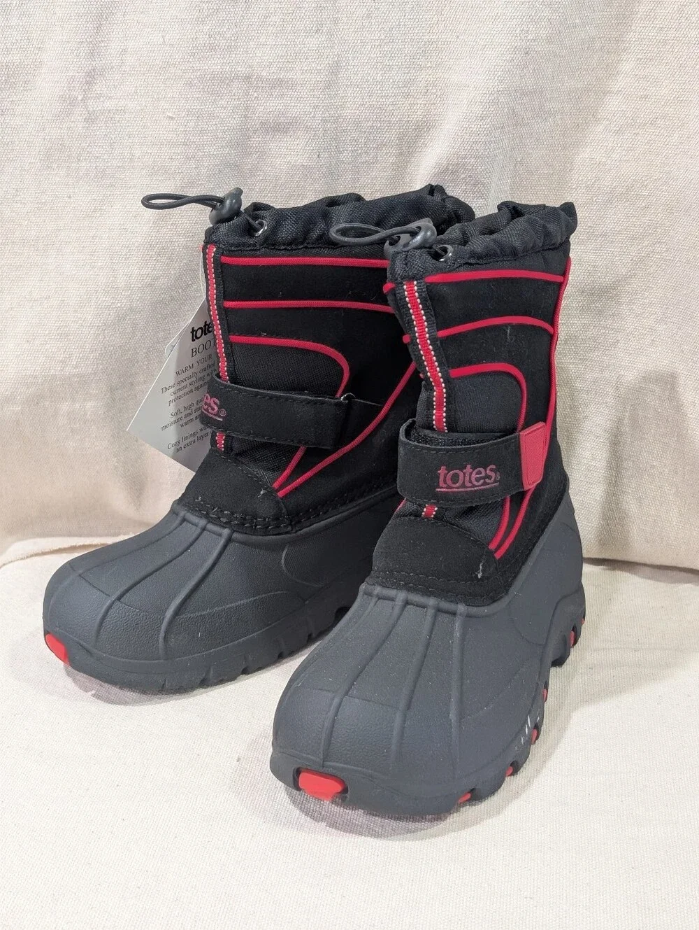 NWT Totes snow boots kids youth 2 black/ red waterproof insulated winter sports
